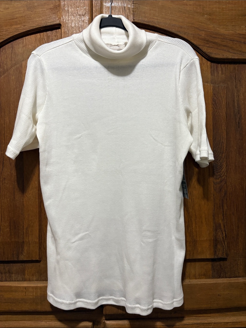 Woman Within Cream Short-Sleeve Turtleneck Top